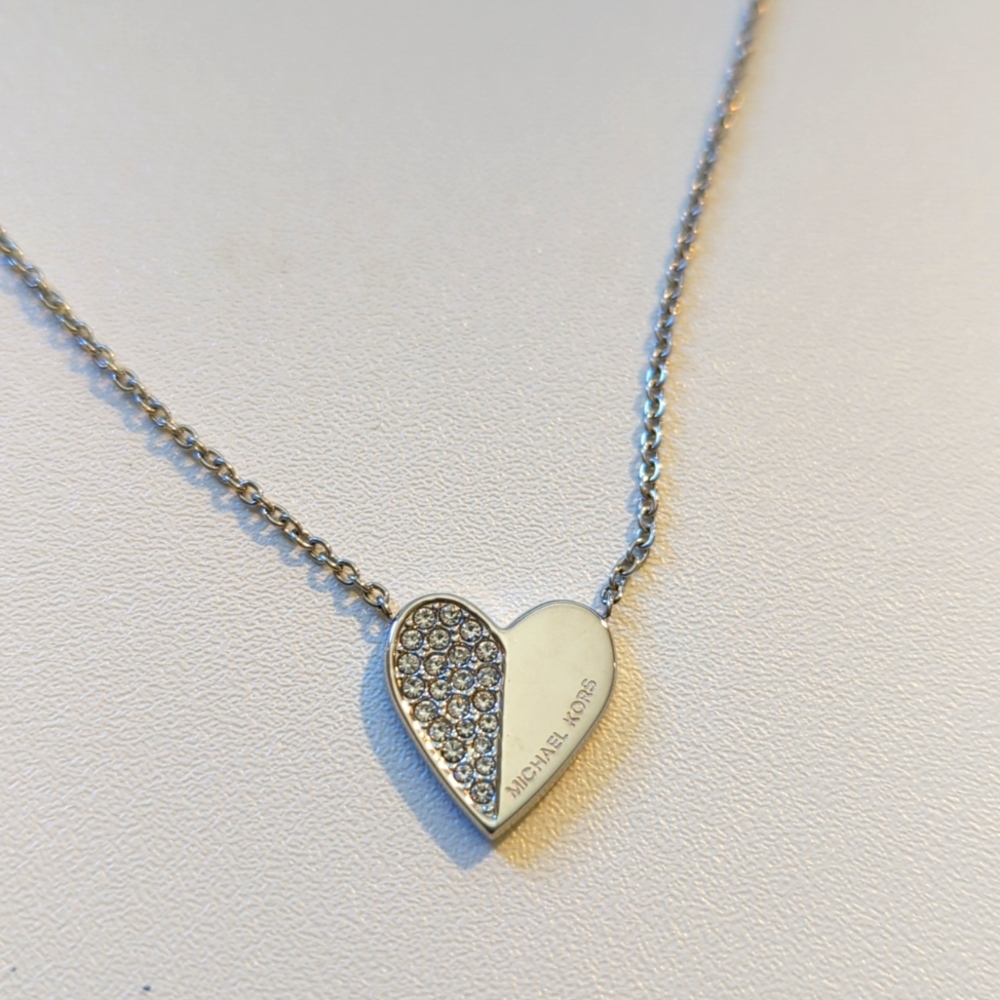 Silver Heart Pave Necklace